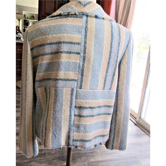Chanel Blue & Beige Striped Wool Blend Jacket Coat Size 42, Medium - Picture 7 of 12